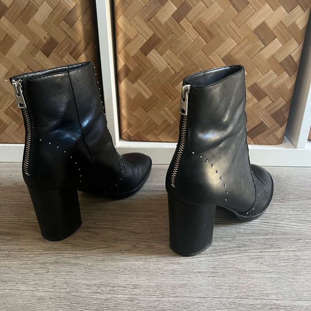 All Saints Black Leather Studded Block Heel Ankle Boots - Picture 4 of 13